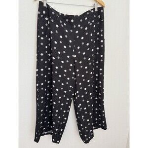 Habitat Black Pants Pull On Elastic High Rise Size XL Polka Dot Crop Wide Leg